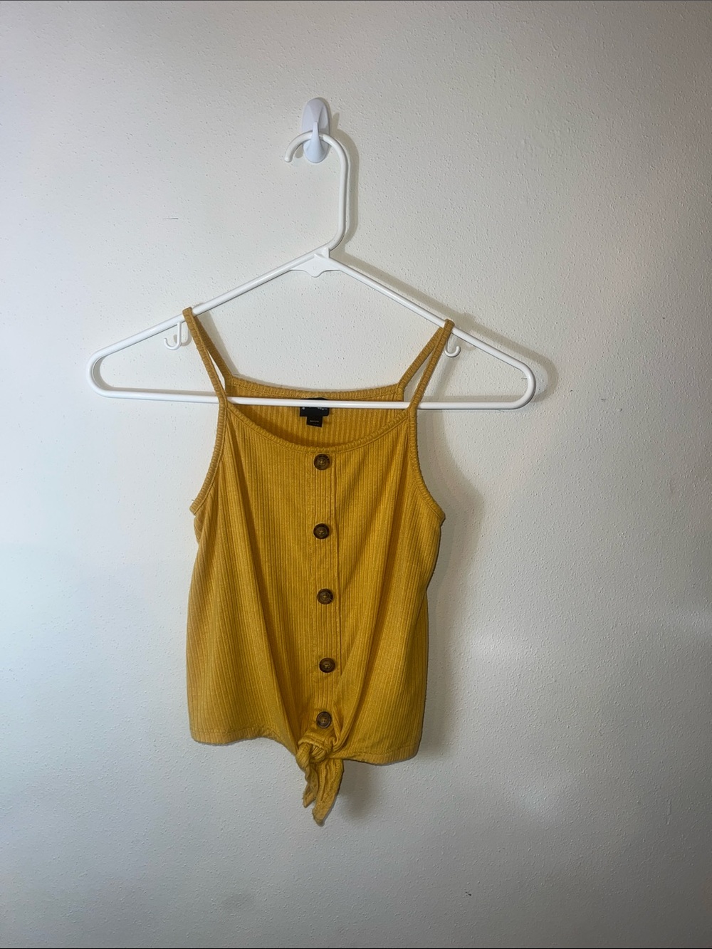 art class Mustard Yellow Ribbed Button-Front Tie Tank